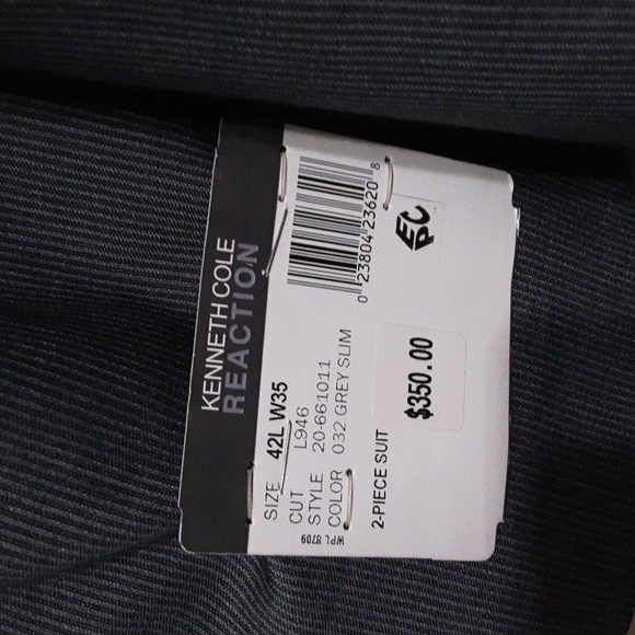 Kenneth Cole reaction men  blazer suit stripped gray event holiday 42L slim fit - Picture 4 of 7
